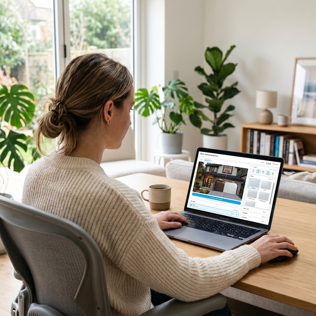 Person Designing Garage Door on Laptop